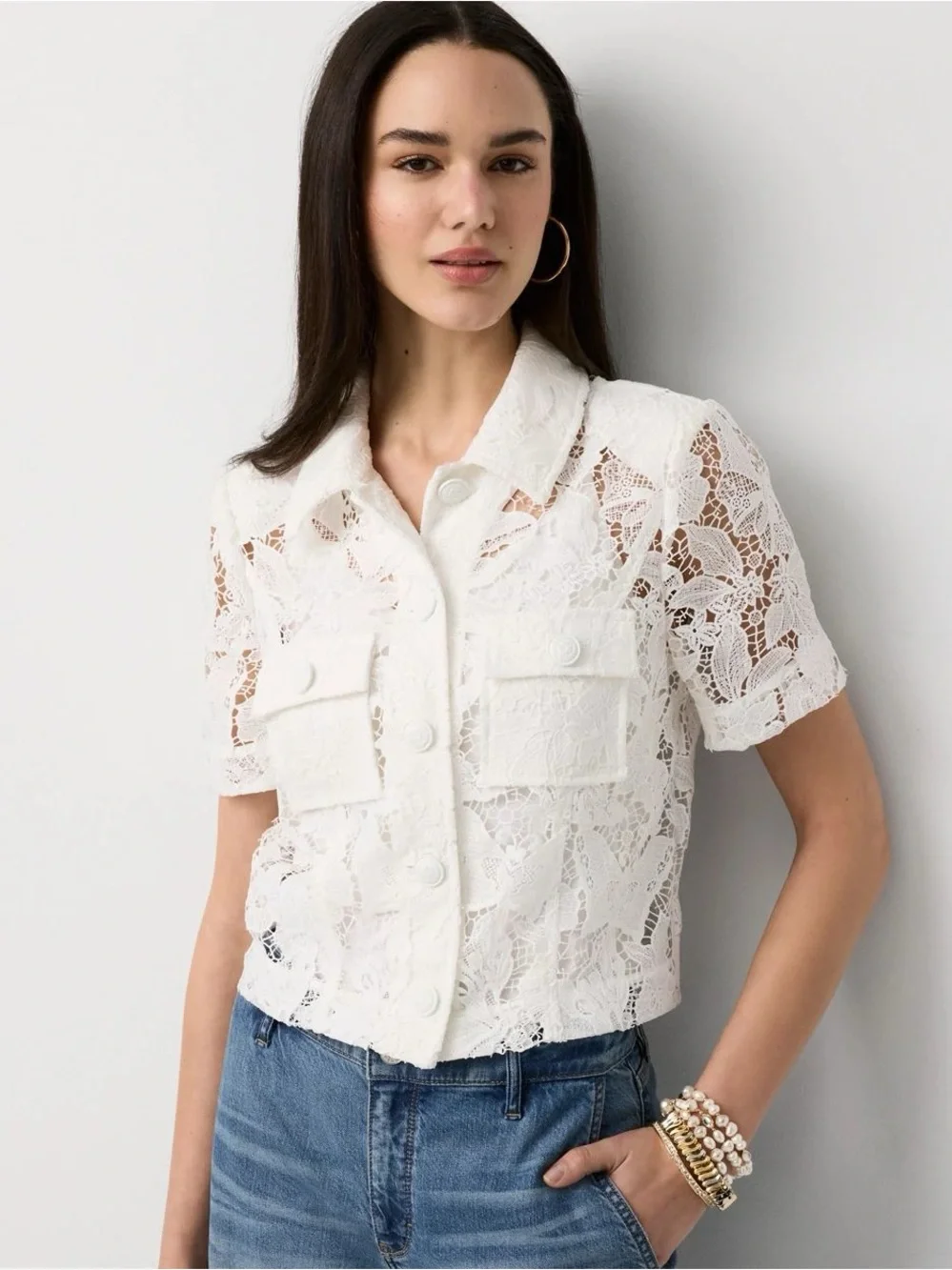 White House Black Market Lace Button up jacket - Picture 1 of 7
